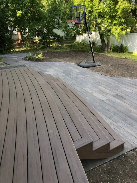 A wolf deck customized floor with a fully decorated sofa and table.